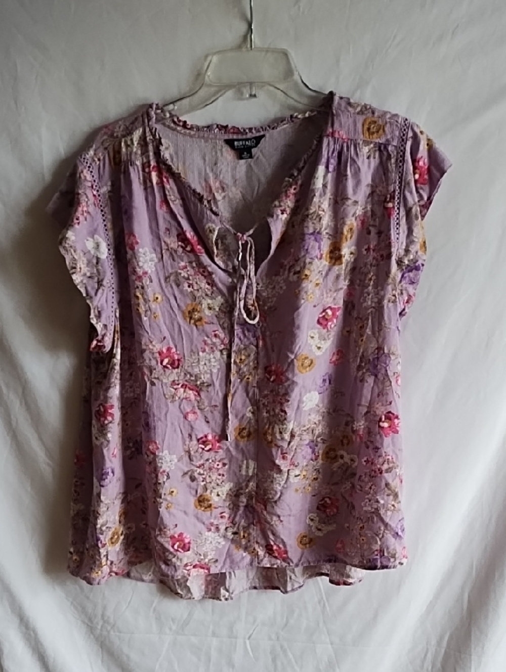Buffalo David Bitton Lavender Floral Tie-Front Blouse